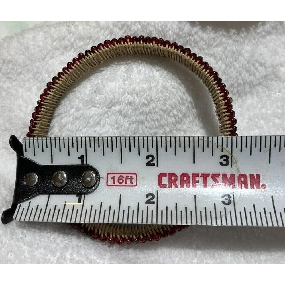 Red & Black Set Of 2 Woven Seed Bead Rattan Bracelet Non Stretch Boho Aztec